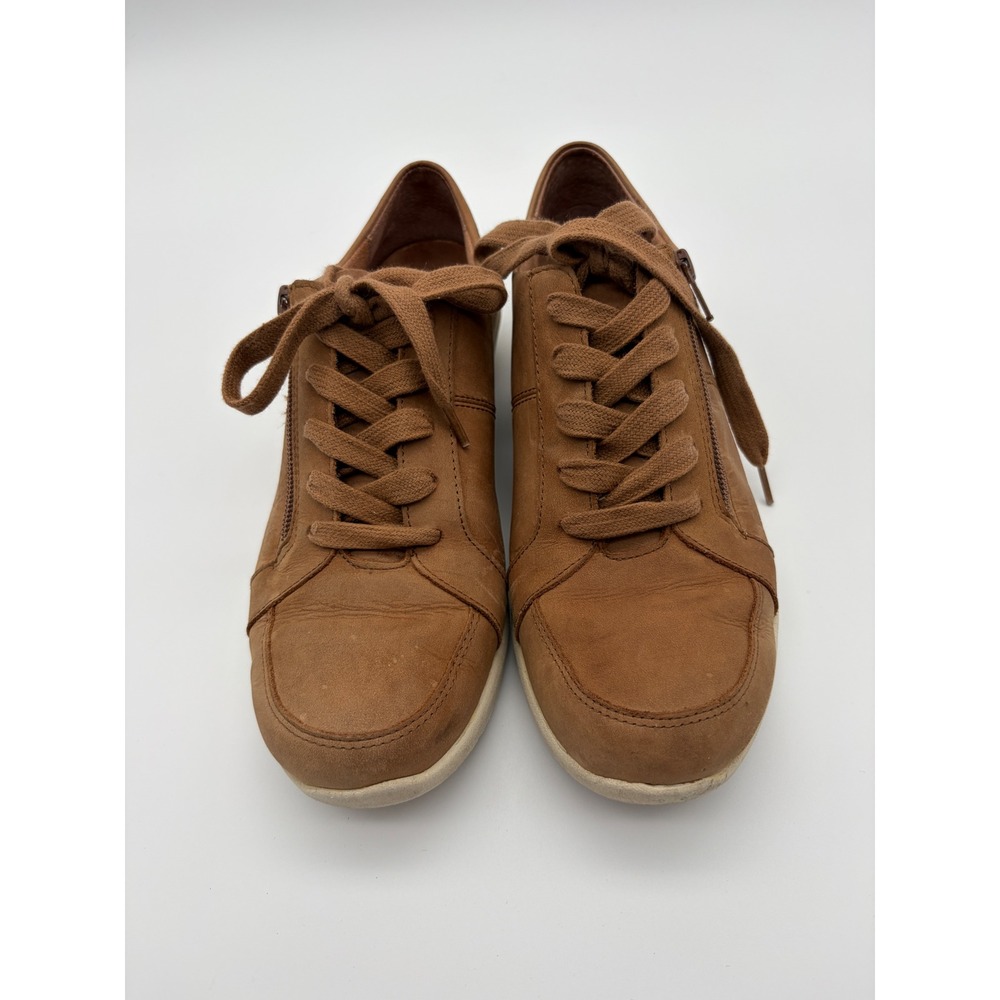 Vionic Abigail Tan Leather Weather Resistant Zipper Sneakers TVW5628 Womens 8